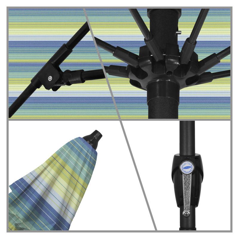 Parasol de marché 7,5 pi Gino, Sunbrella® bord de mer Séville rayé, H 94 po x l 86,3 po x P 86,3 po