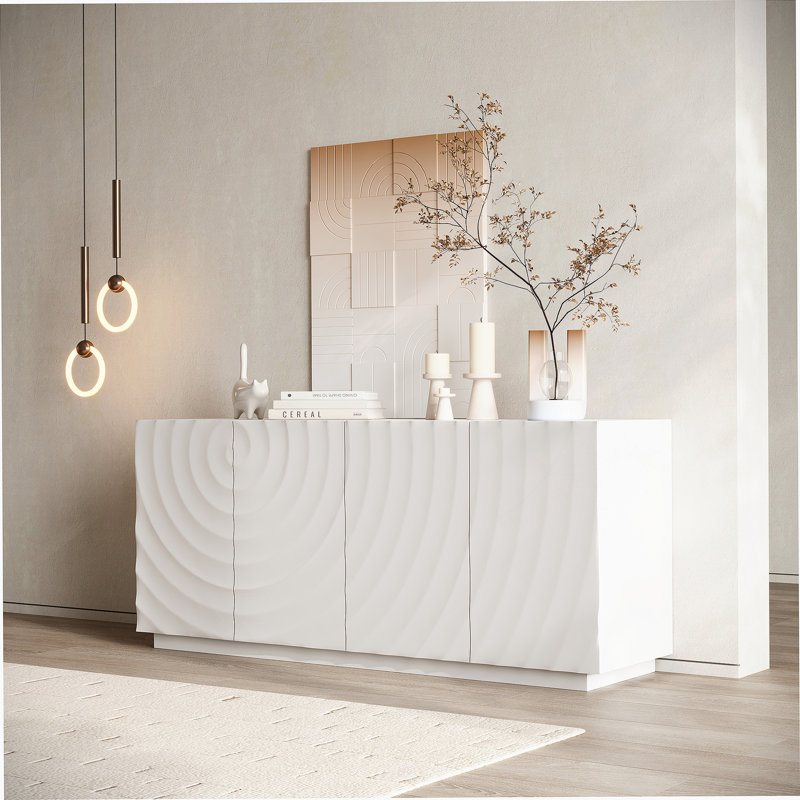 Buffet Cabinet With Storage ,4 Doors Modern Accent Storage Sideboard,Luxurious Floor Cabinet Buffet With Freestanding Anti Dumping For Kitchen, Living Room, 59" Wide Rectangular Sideboard (White)