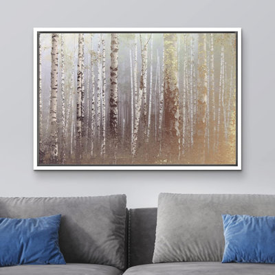 Aspen Birch Foggy Autumn White Birch Tree Forest Nature Landscape Technique mixte sur toile