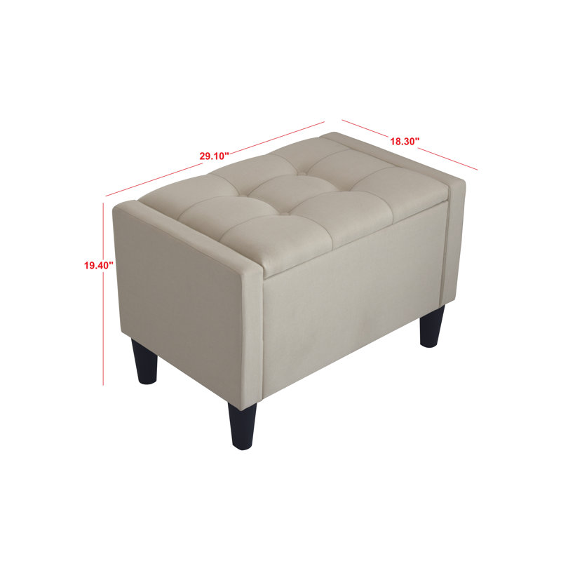 Friesen Polyester Blend Upholstered Storage Bench, Beige Linen, 19.4" H x 29" W x 18.3" D