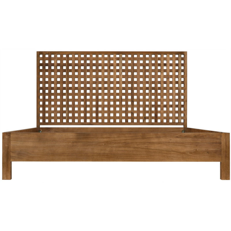 Quinnton Teak Wood Queen Platform Bed with Grid Headboard