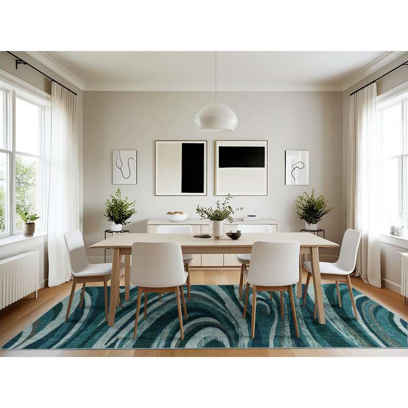 Tapis bleu lavable à la machine, Rectangle 7 pi x 10 pi