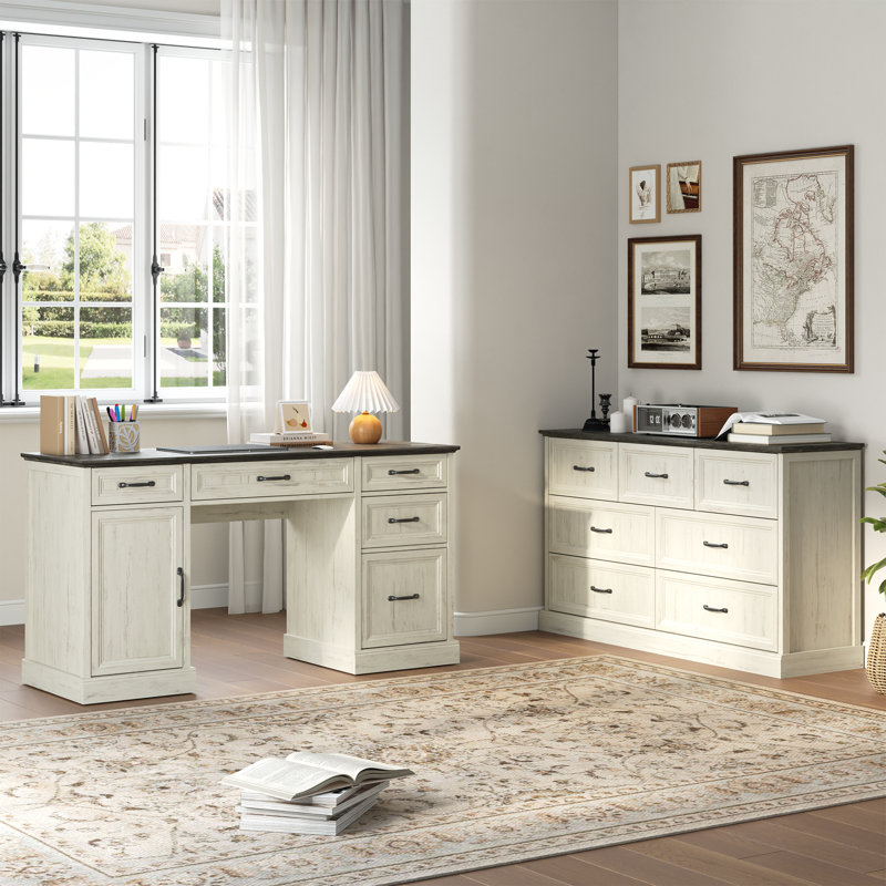 Ensemble de bureau moderne 2 pièces Hailiey, Blanc / Gris