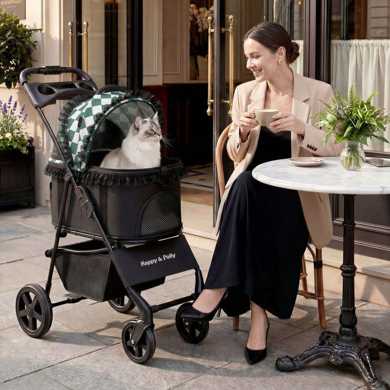 39'H 4-Wheel Foldable Pet Stroller for Small/Medium Dogs & Cats– 3-in-1 Convertible Design with Removable Carrier & One-Click Folding Mechanism