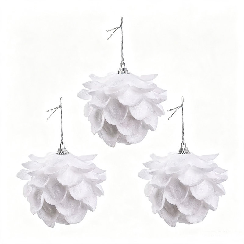 Ornements d'arbre de Noël en forme de pétale blanc avec boules en mousse et boule de neige en mousse pétillante décorations suspendues pour arbre