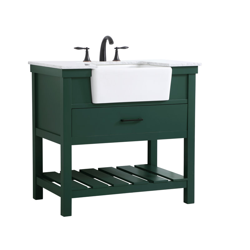 Pelaghia 36'' Single Bathroom Vanity with Marble Top, Green