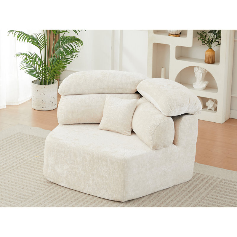 Fauteuil d'appoint surdimensionné avec coussins Bahl, Chenille beige