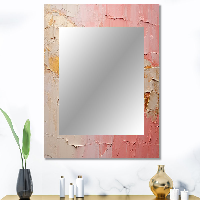 Beige or minimalisme poteries - grand miroir mural spirales abstraites, miroir décoratif doré, art imprimé en métal