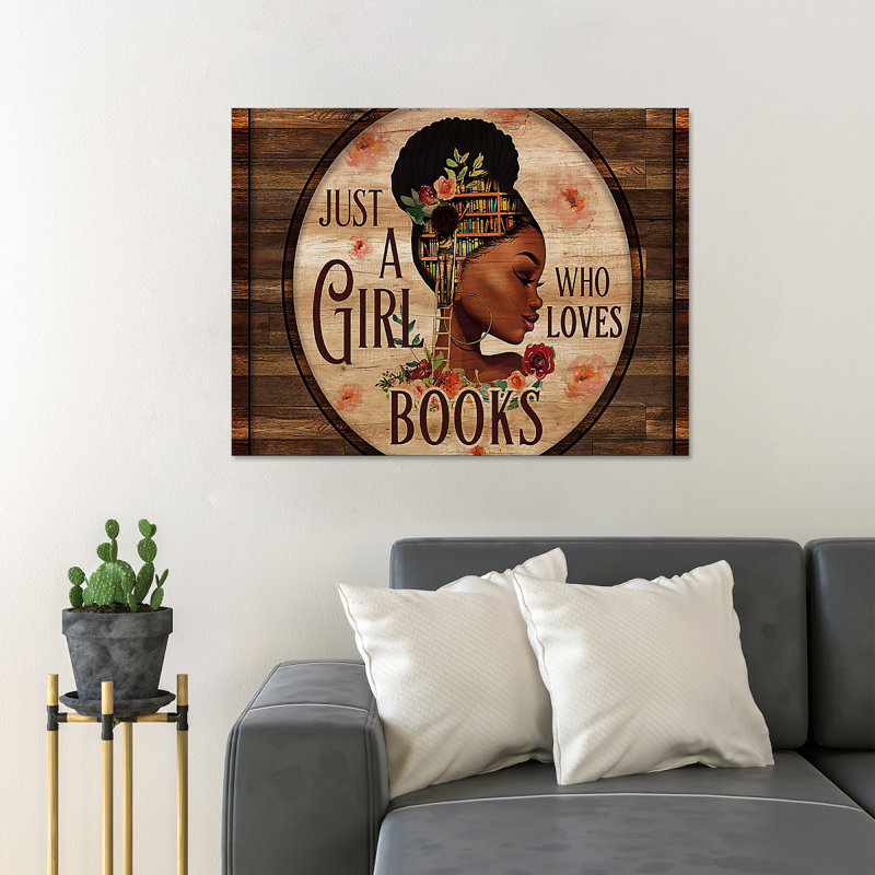«Black Girl with Library in Soul», art textuel sur toile tendue, H 16 po x l 20 po x P 2 po
