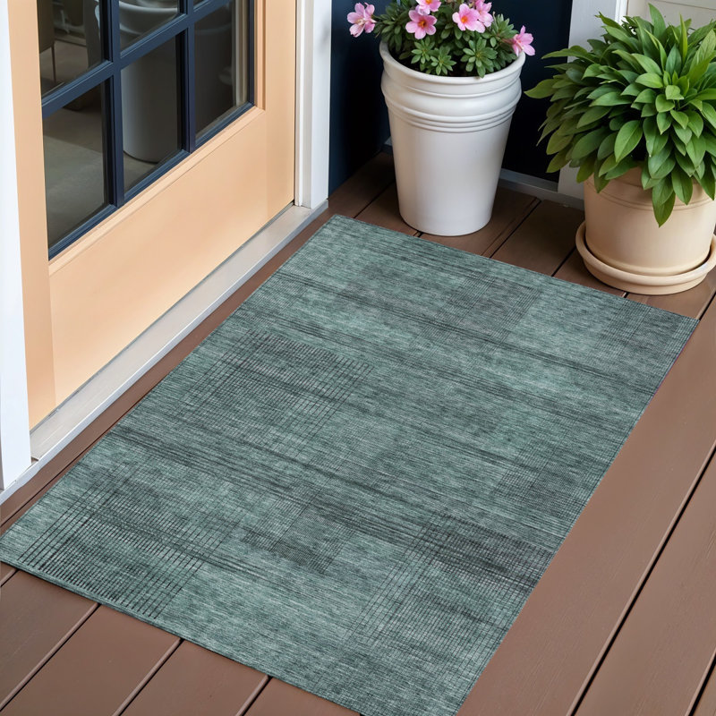 Tapis extérieur lavable rayé bleu sarcelle 3 pi x 5 pi bleu turquoise et gris
