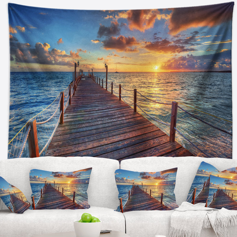 Tapisserie de pilier de soleil sur mer avec accessoires suspendus en polyester magnifique, H 50 po x l 60 po