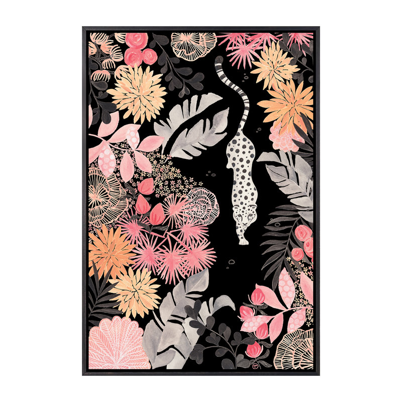 Art de pédoncule leopard, H 26 po x l 18 po x P 1,5 po, Toile avec cadre noir patiné