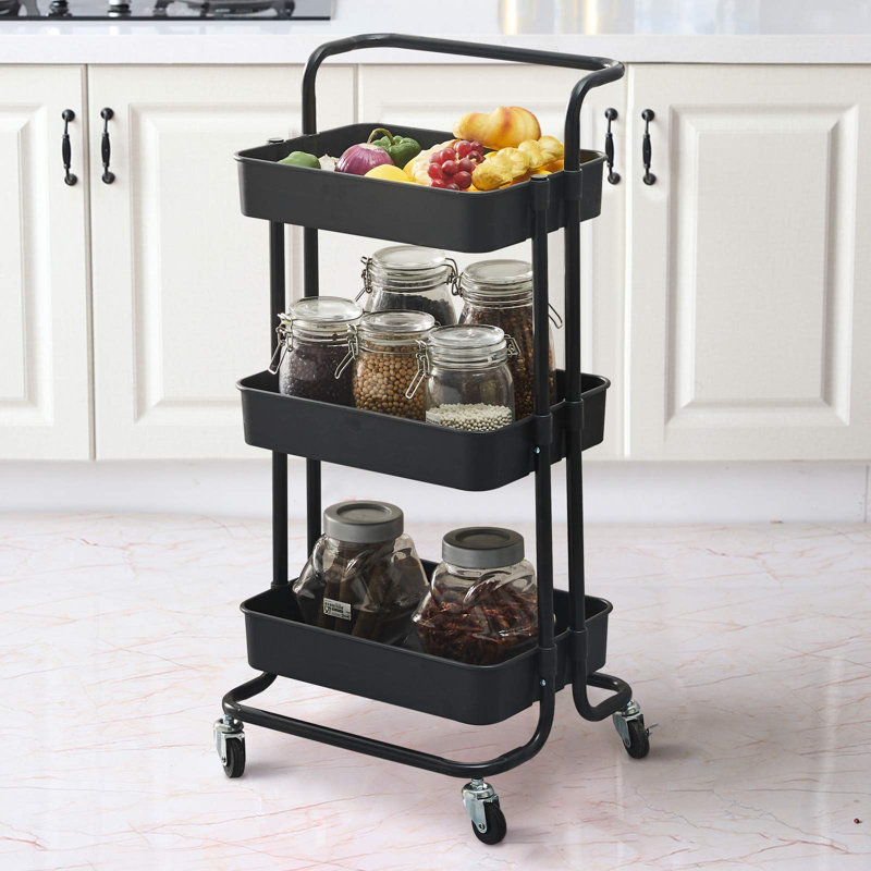 Huley Marble Top Kitchen Cart, Black