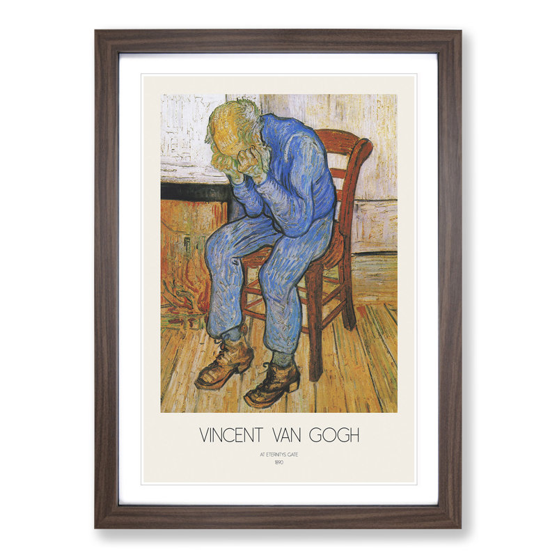 At Eternitys Gate with Border by Vincent Van Gogh - Picture Frame Painting, Walnut Framed, 65cm H x 48cm W x 2cm D