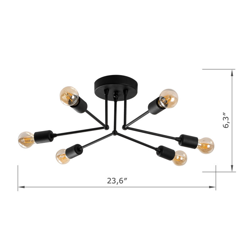 Plafonnier semi-encastré 6 lumières, Noir
