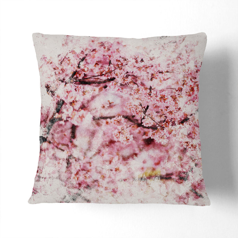 Pink Cherry Blossom Flowers Vol.3 Scatter Cushion, White, 55cm H x 55cm W x 20cm D