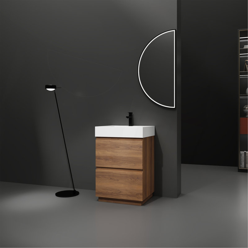 Ensemble de meuble-lavabo 24 po avec lavabo simple, meuble-lavabo sous-comptoir moderne avec double tiroir et meuble-lavabo sur pied autoportant