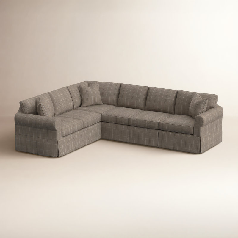 Bedford Upholstered Sectional, Left Hand Facing, Beige/Gray Plaid; 0107-84