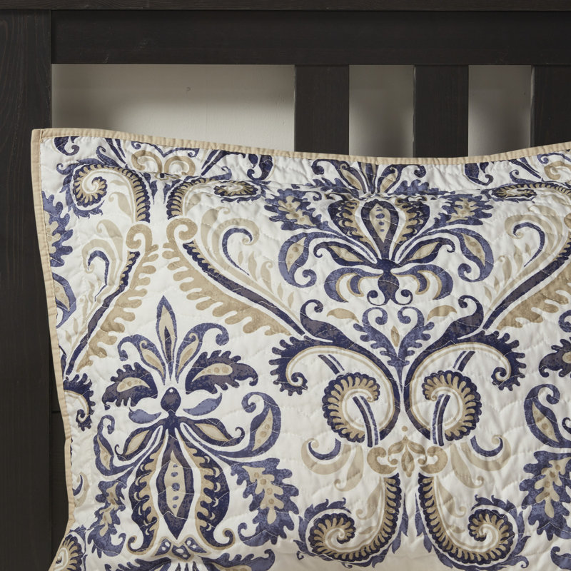 Ensemble de courtepointe bleu marine / brun clair avec motif cachemire réversible