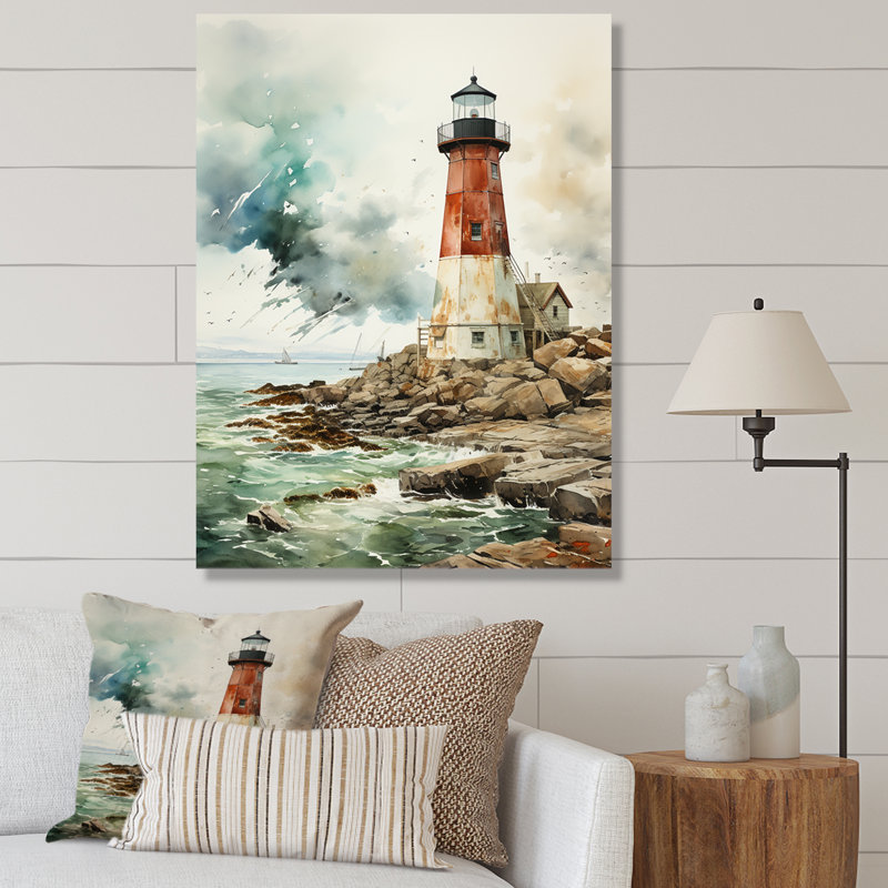 Phare rétro de Breckler - art mural V, H 32 po x l 16 po x P 1 po, Toile tendue