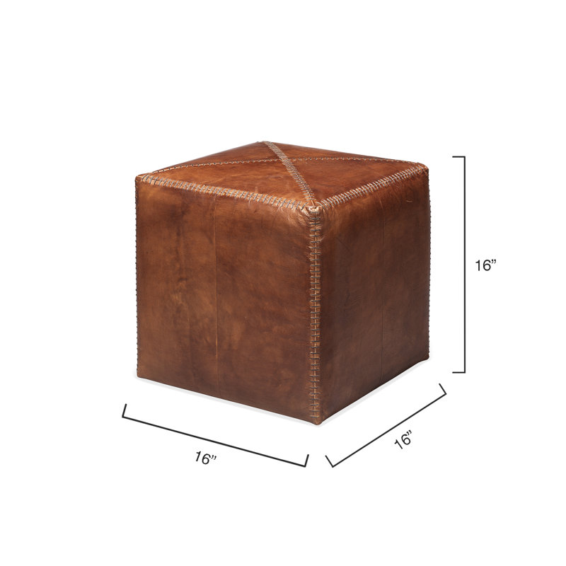Square Pouf, Tobacco Genuine Leather, Small