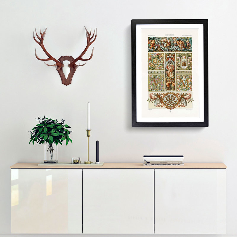 17th Century Pattern by Albert Racinet - Picture Frame Painting Print, 65cm H x 48cm W x 2cm D, Black Framed