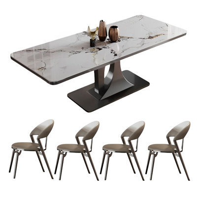 Rectangular rock plate dining table and chair set
