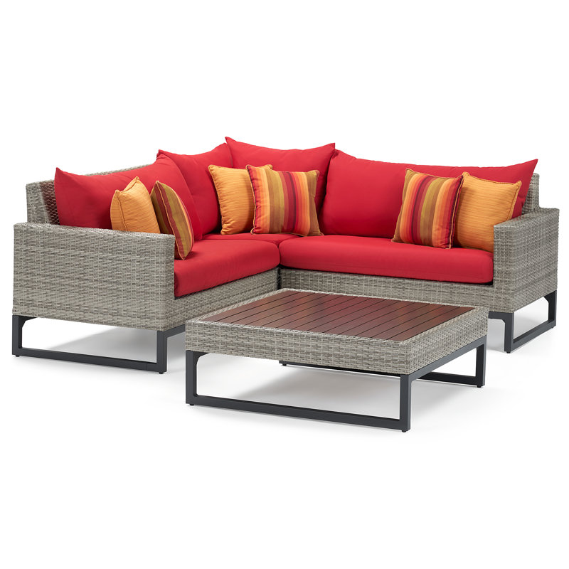 Sameko Outdoor 4 - Piece Conversation Set, Gray, Cast Coral Sunbrella® Plainweave