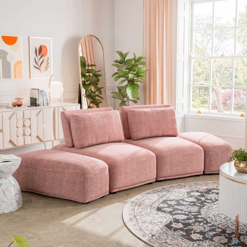 Canapé modulaire 4 pièces Aukeem, Polyester rose
