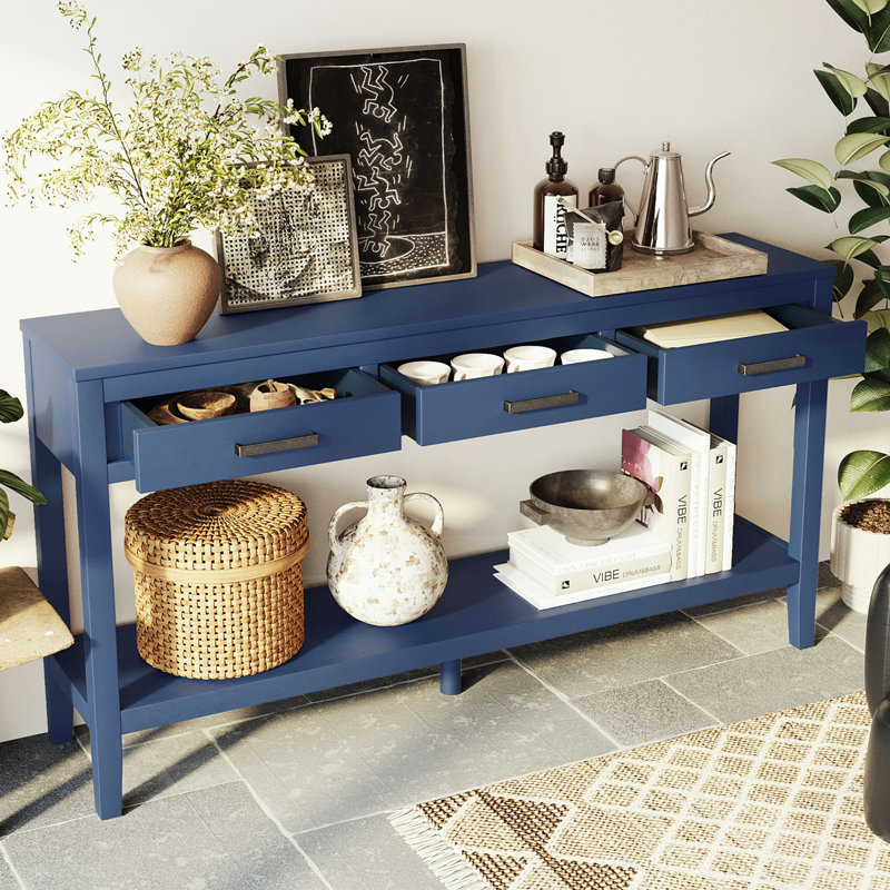 59" Wide 3 - Drawer Credenza Office Storage Cabinet, Navy Blue