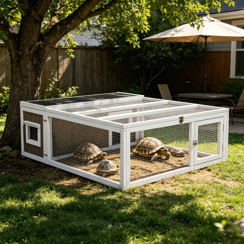Enclos extérieur en bois avec clôture grillagée, Blanc / Gris