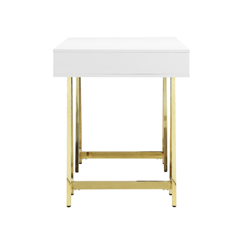 Bureau d'écriture à bascule moderne avec base dorée Pangea Home Griley, Blanc