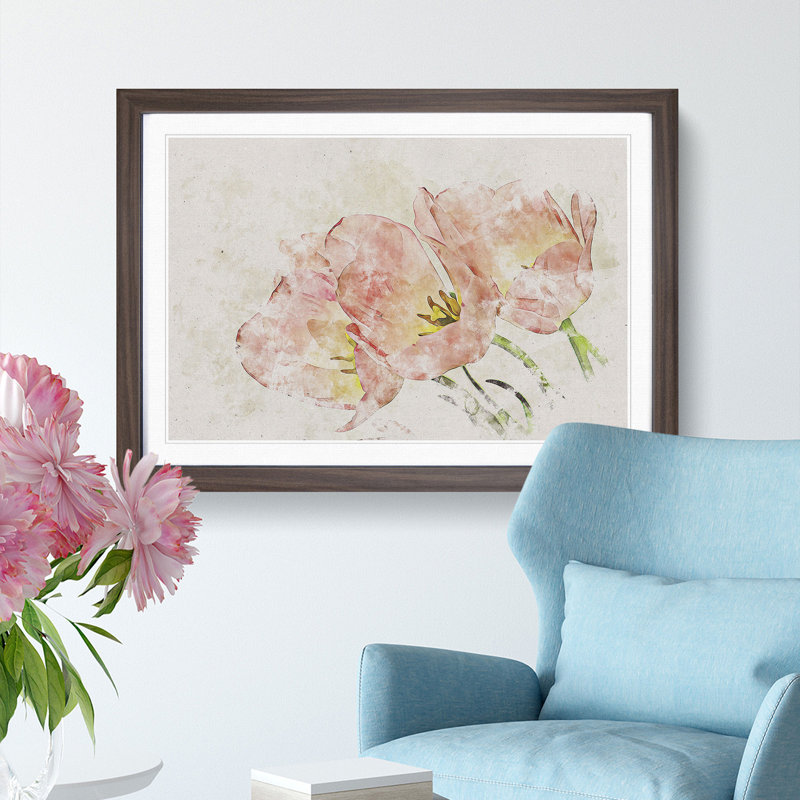 Pink Tulip Art - Picture Frame Painting Print, 62cm H x 87cm W x 2cm D, Walnut Framed