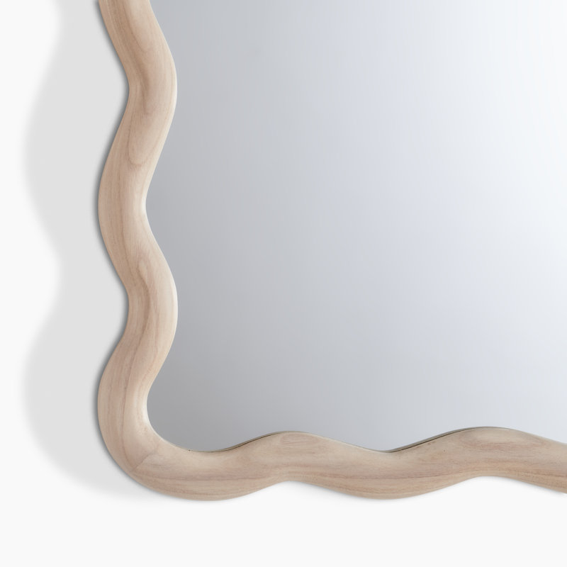 Damma Solid Wood Wavy Circular Hallway Wall Mirror - Modern Elegant Design, 90cm H x 60cm W