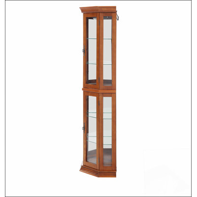 Vitrine d'angle avec tablettes en verre éclairées, idéale pour mettre en valeur des objets de collection et maximiser l'espace dans n'importe quelle pièce.