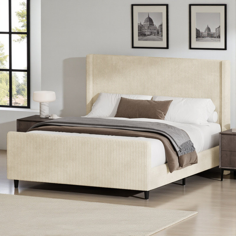Upholstered Wingback Platform Bed, Queen