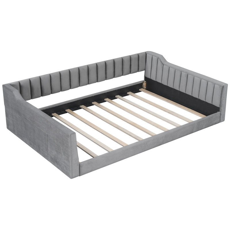 Full Xl Sized Velvet Daybed In Gray With Side Pocket - Versatile For Different Occasions No Box Spring Easy Assembly Storage Ideal Daily Comfort Process