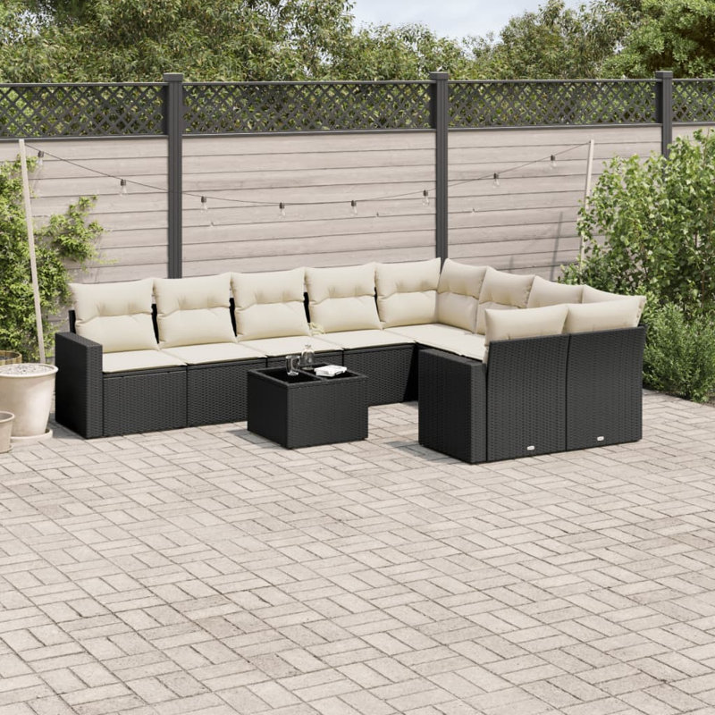 Vidaxl Garden Sofa Set Black PE Rattan Large UV-Resistant Materials