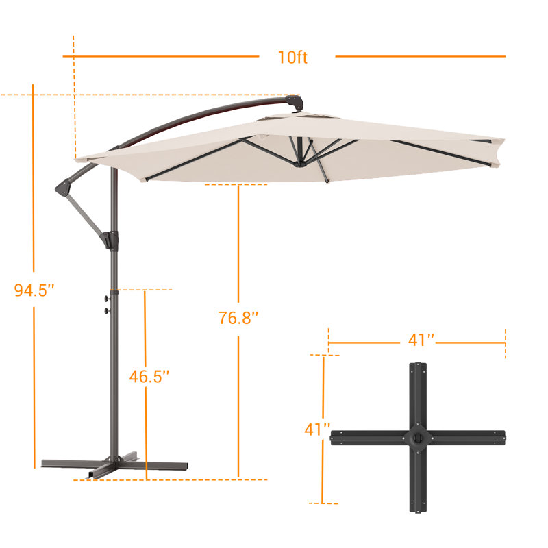 Parasol de patio 10 ', extérieur décalé avec poignée pliable , Beige