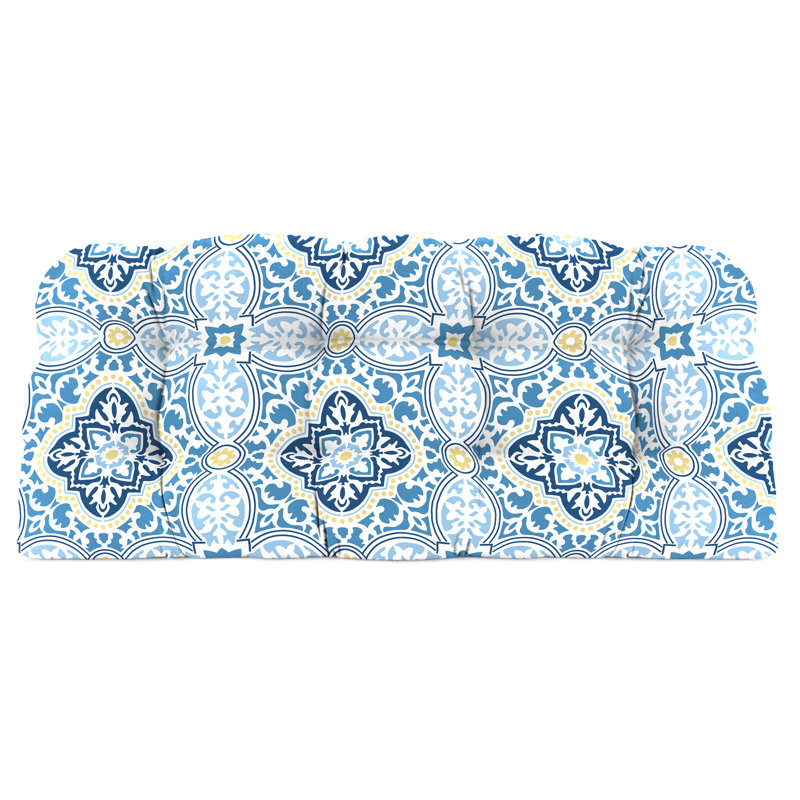 Coussin de banc d'extérieur en osier 44 "x 18" Sunbrella, Rave ciel damassé