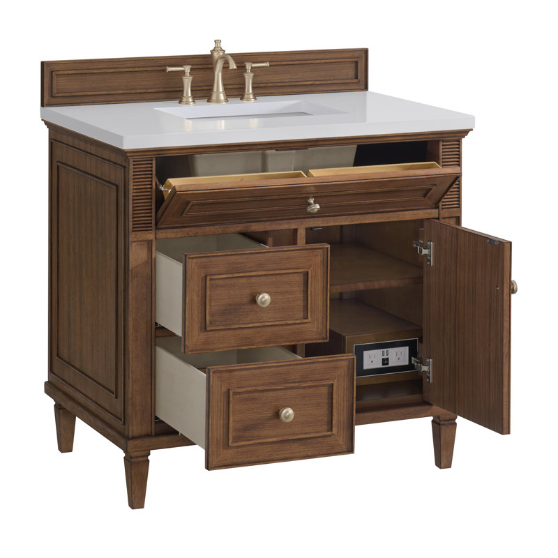 Lorelai 36'' W Single Vanity, Mid-Century Walnut, White Zeus, 8" Widespread