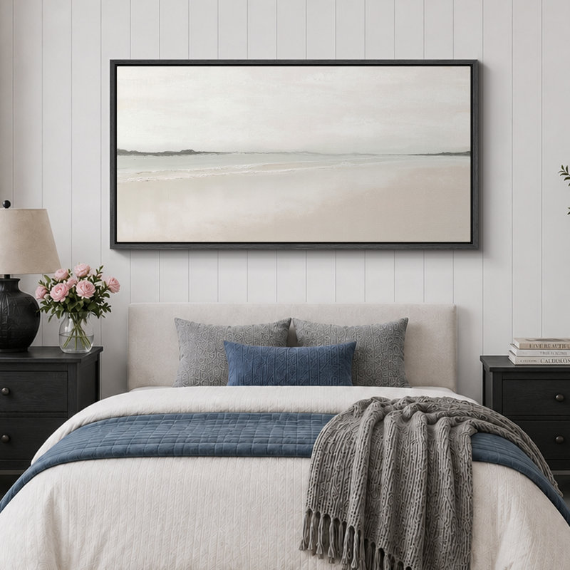 "Mute Coastal Beach Serene Modern Neutral Extra Large", reproduction d'art sur toile encadrée, H 30 po x l 60 po