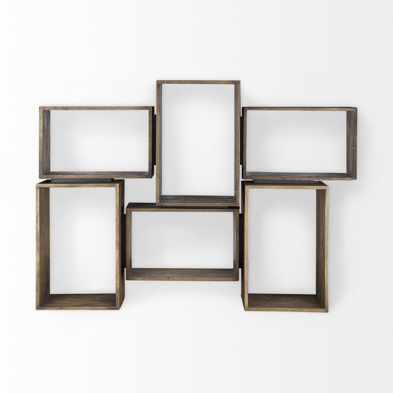 Cherryford (Set of Two) Rustic Light Gray Brown Cube Box Shelves, (4 Shelves) 16" H x 16" W x 24" D, Dark Brown