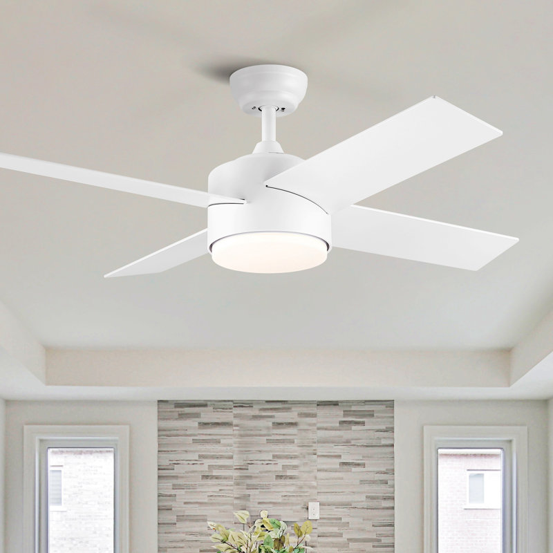 Éclairage de ventilateur de plafond à DEL intégré 44 po avec pales ABS, Blanc, Blanc