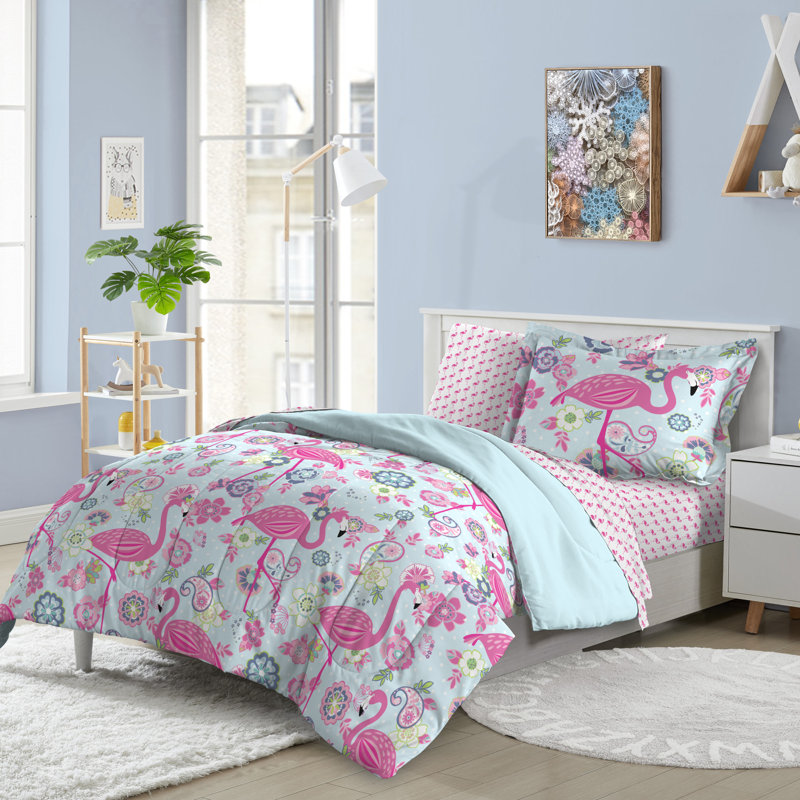 Twin Pink Flamingo Microfiber Reversible Bed in a Bag Set