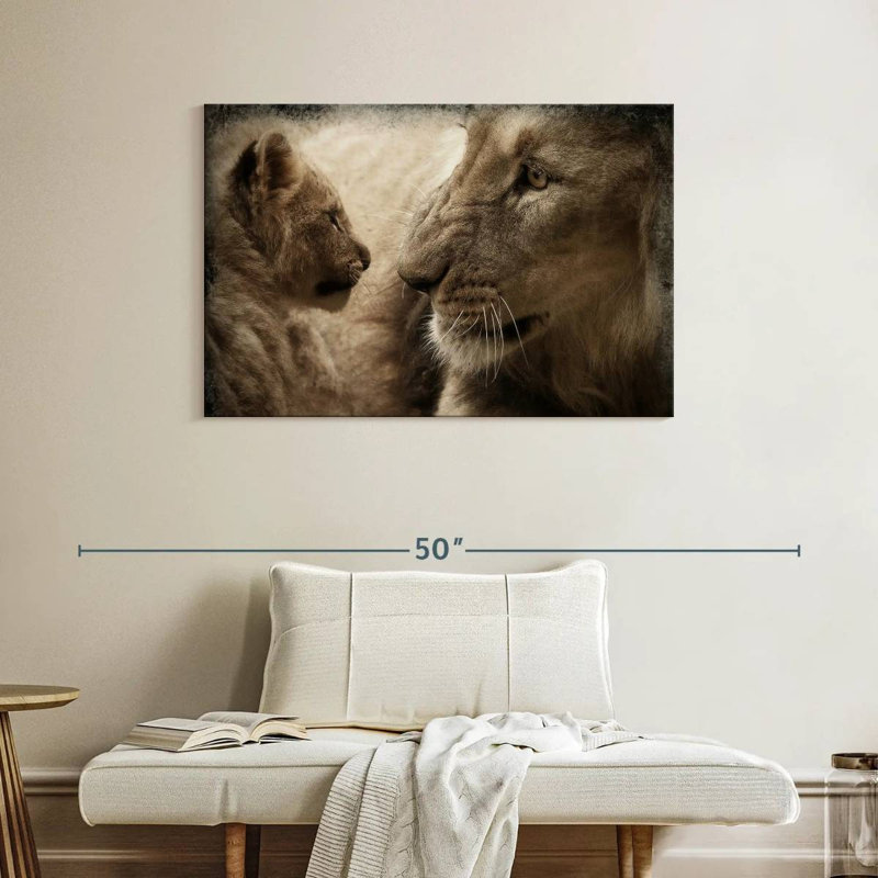 Lion And His Cub, 26" H x 39" W