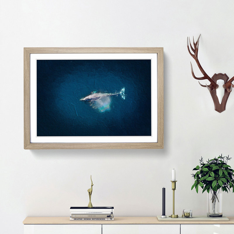 Swimming Dolphin - Picture Frame Painting Print, 27cm H x 36cm W x 2cm D, Oak Framed