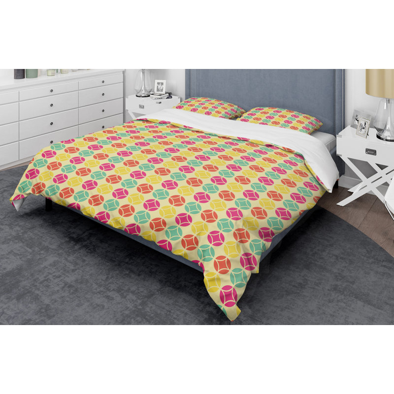 Ensemble de housse couette mid-century à cercle vii rétro, Housse de couette très grand + 2 taies décoratives