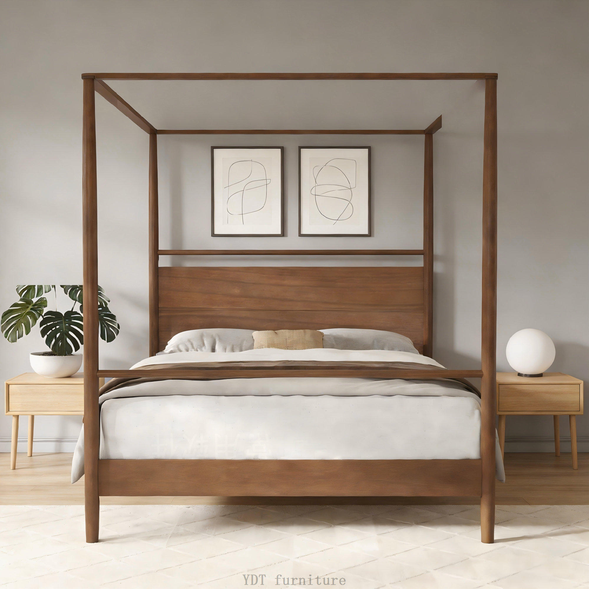Latitude Run® Canopy Bed Frame - Solid Wood Four Poster, Walnut - King Size | Wayfair