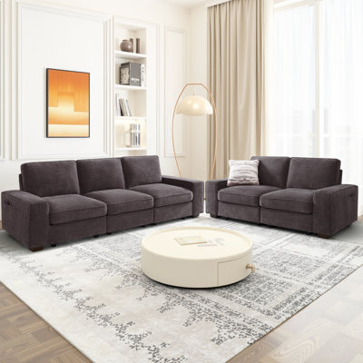 Ensemble de canapé modulaire moderne avec rangement pour sièges, canapé en chenille confortable pour le salon, le bureau, siège profond, charge USB, avec housse amovible